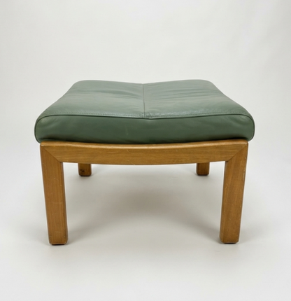 Mid Century Tessa footstool ottoman leather green retro Tasmanian Ash