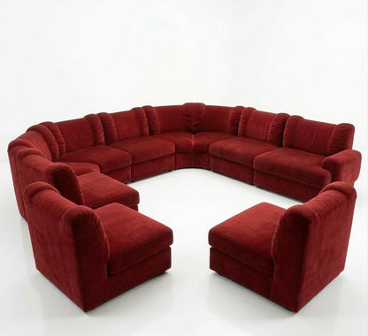 Mid Century Modular play pen red velvet 10 piece jumbo lounge sofa