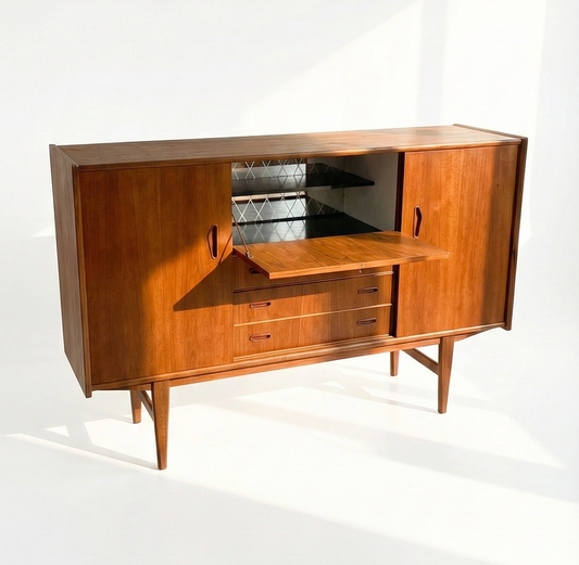 Mid Century Danish Highboard storage sideboard liquor cabinet teak 70s era unit