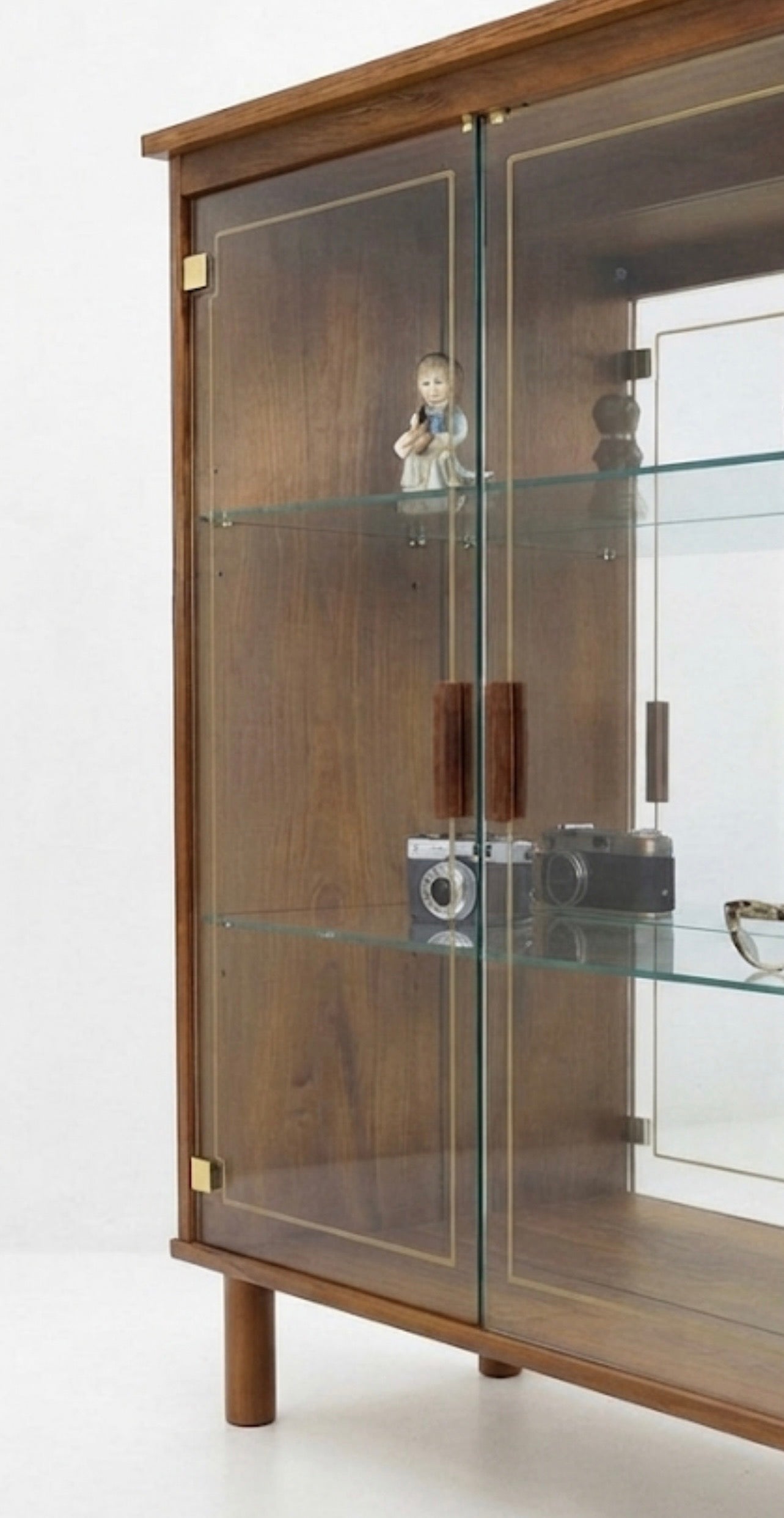 Mid-Century Teak & Gold Display Cabinet