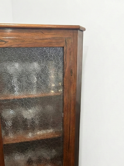 Mid Century Danish Rose wood corner cabinet cigar legs pattern frost glass liquor storage compact