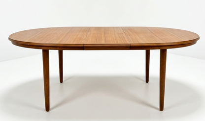 Mid Century Chiswell Nordic teak oval table with extension heat resistant top