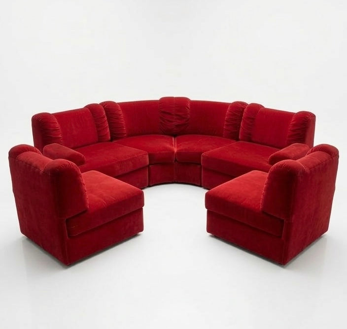Mid Century Modular play pen red velvet 10 piece jumbo lounge sofa