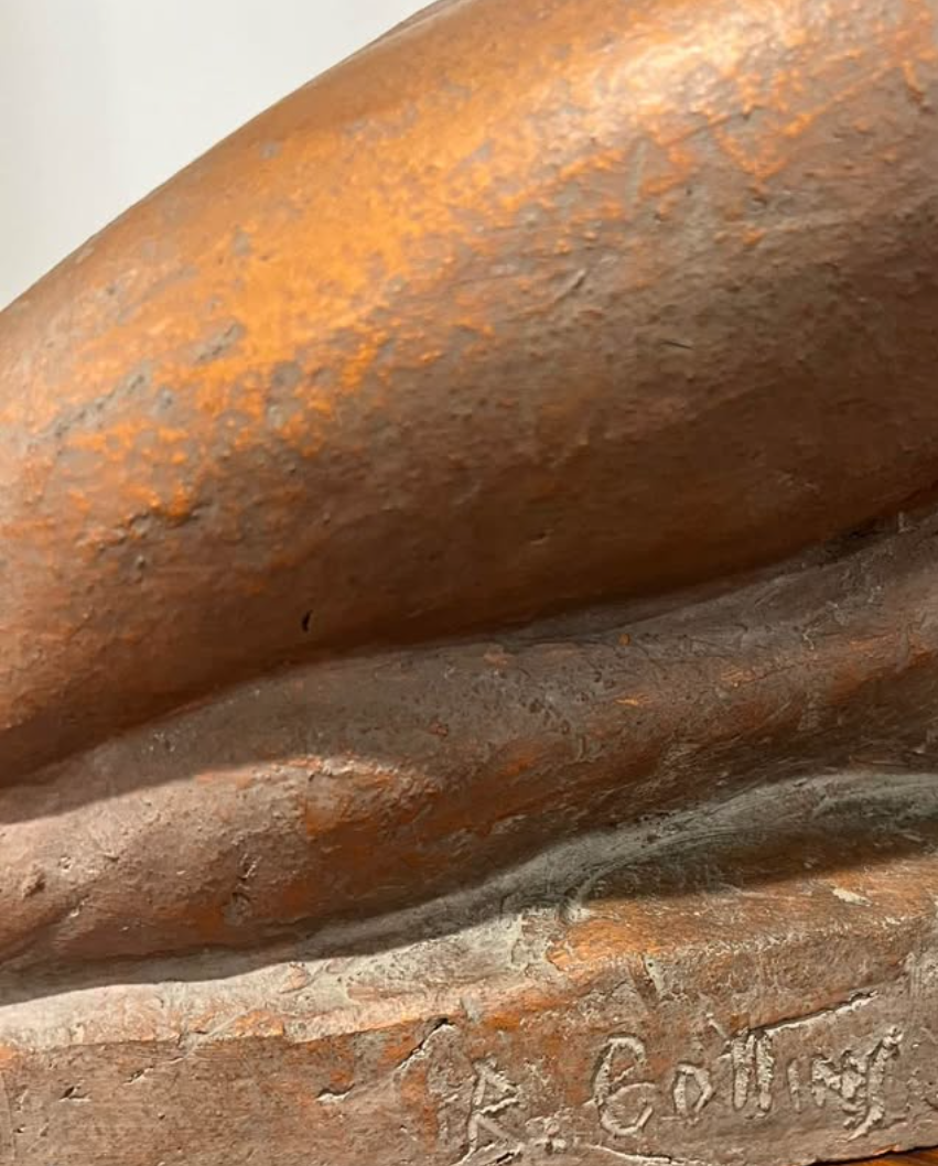 Mid Century Clay sculpture of a Woman Nude signed 1970s decor