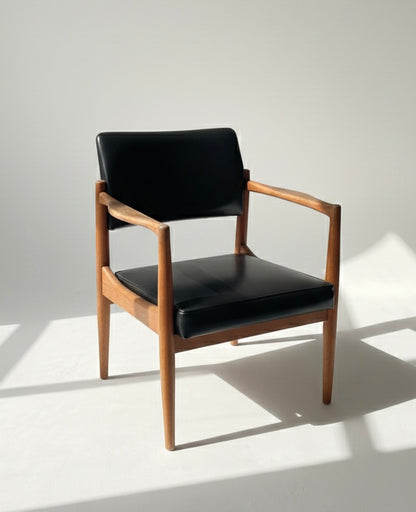 Mid Century Chiswell Carver armchair teak black vinyl retro mcm seat