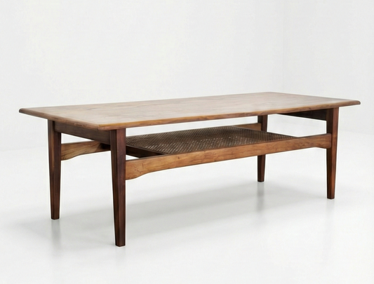 Mid Century Fler Blackwood teak rattan coffee table rectangle mcm