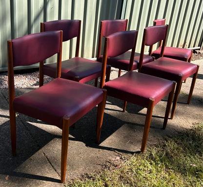 Mid Century Parker Nordic 62 chairs set of six new Vegan Burgundy upholstery