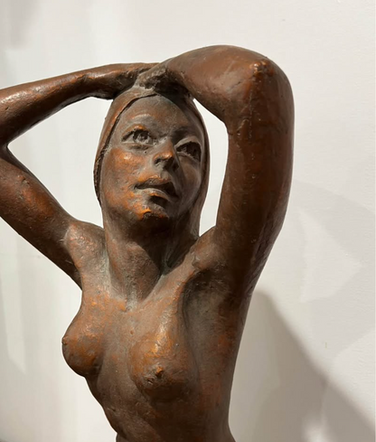Mid Century Clay sculpture of a Woman Nude signed 1970s decor
