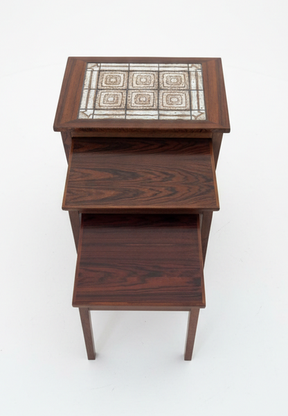 Mid Century Danish Mobler Rosewood Set of three Tiled nesting Tables
