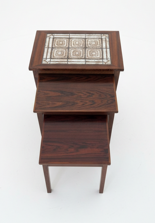 Mid Century Danish Mobler Rosewood Set of three Tiled nesting Tables