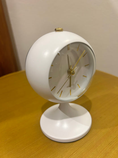 Mid Century replica table clock atomic style white and gold dial