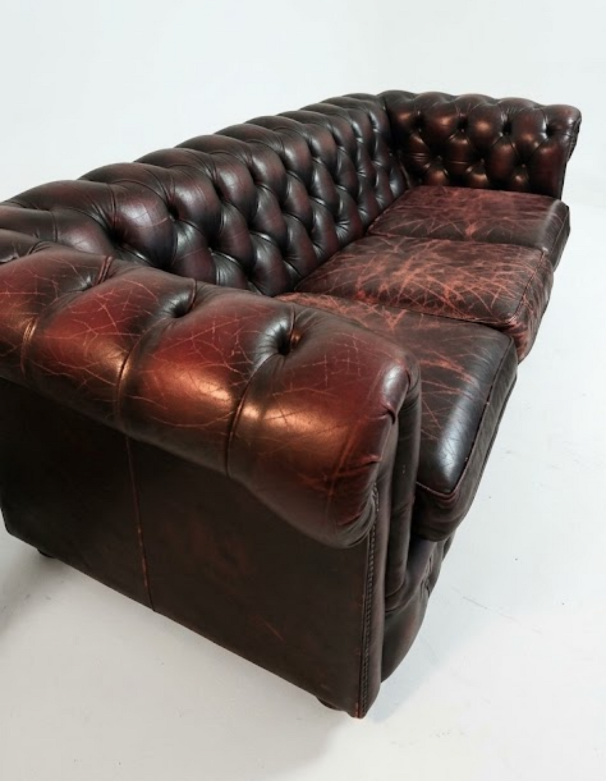 Chesterfield lounge deep burgundy ox blood leather three seater lounge sofa
