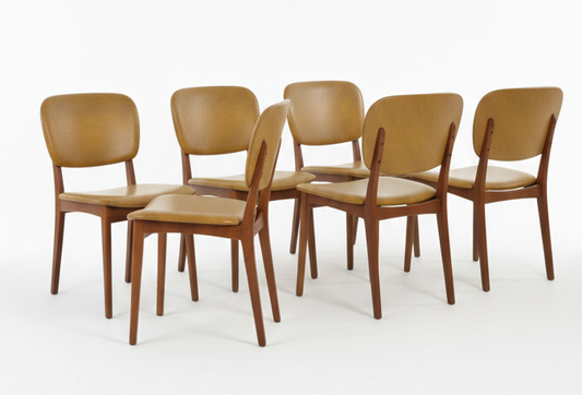 Mid Century Elite textured mustard vinyl set of six chairs teak mcm retro