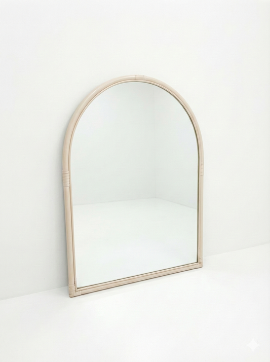 Vintage arch mirror soft cream painted cane 80s