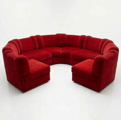 Mid Century Modular play pen red velvet 10 piece jumbo lounge sofa