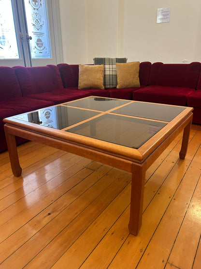 Parker Mid Century Square coffee table teak smokey glass