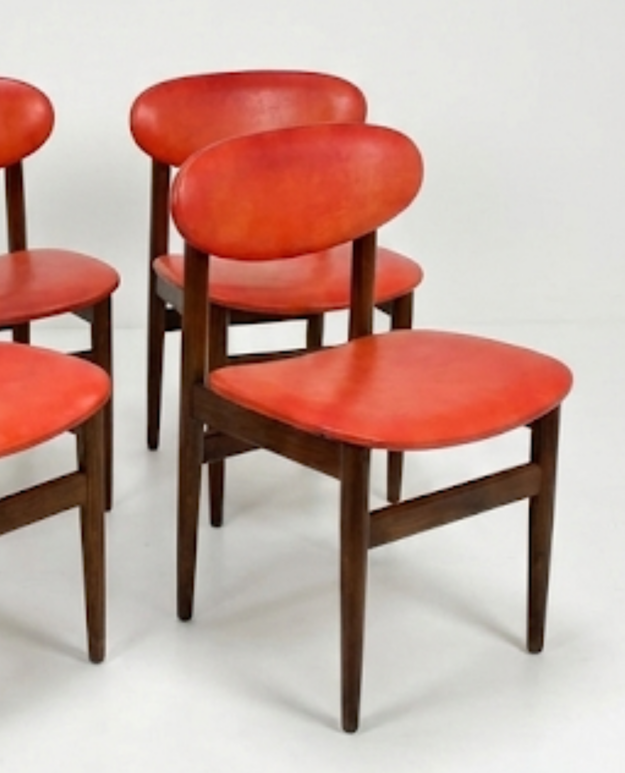Mid Century Elite bean Tasmanian Ash chairs orange vinyl