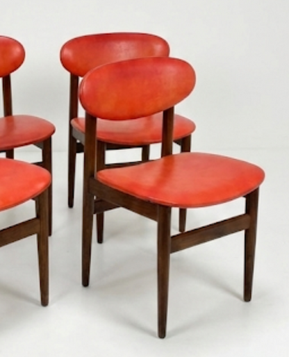 Mid Century Elite bean Tasmanian Ash chairs orange vinyl