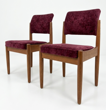 Mid Century Chiswell teak purple crushed velvet set of four retro seats