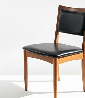 Mid Century Chiswell black vinyl teak office dining chair retro mcm seat