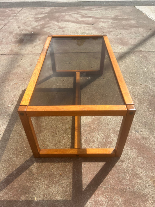 Parker mid century teak table smokey glass 1970s