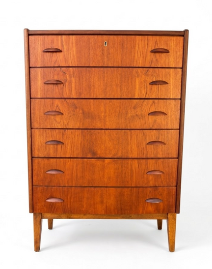 Mid Century Danish Teak Tallboy Bow front 1960s storage draws