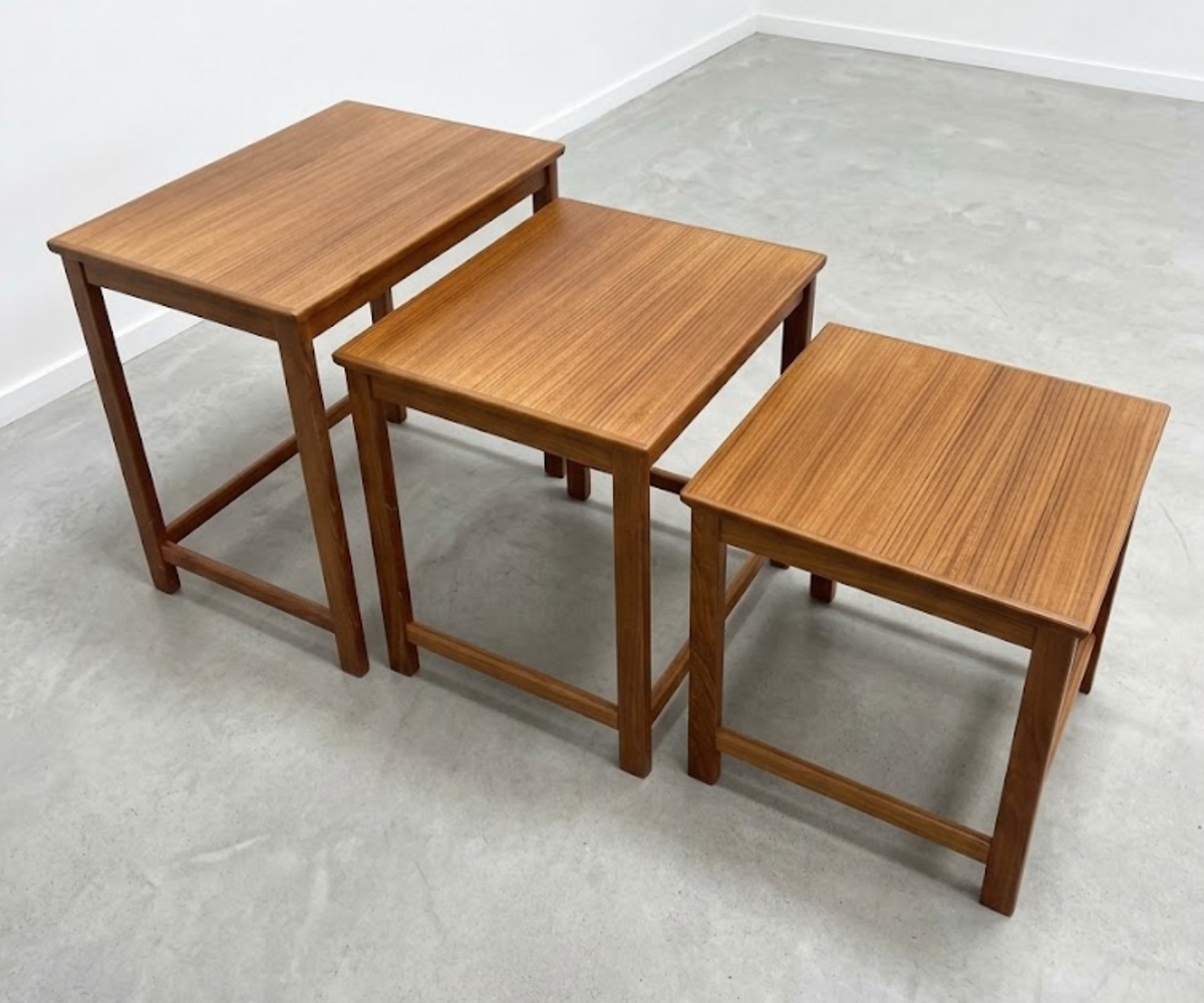 Mid Century Parker Nest Tables Golden Teak