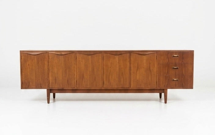 Chiswell Wave Teak Sideboard, Five-Door Buffet