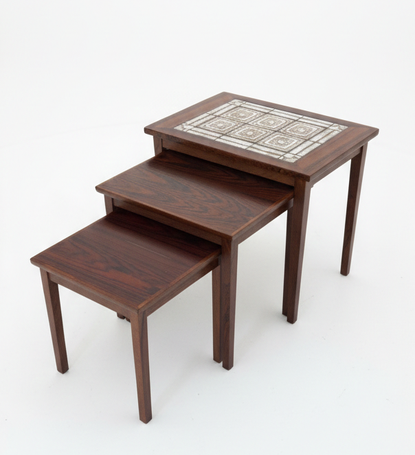 Mid Century Danish Mobler Rosewood Set of three Tiled nesting Tables