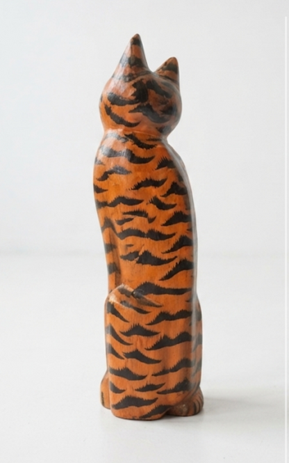 Hand Carved Mid-Century Folk Cat
