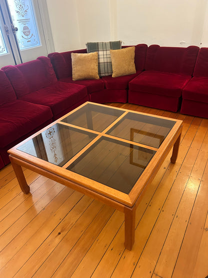 Parker Mid Century Square coffee table teak smokey glass