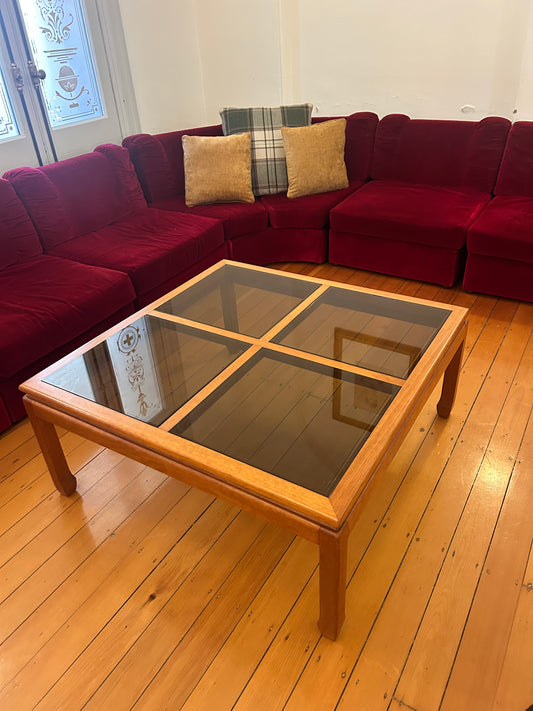 Parker Mid Century Square coffee table teak smokey glass