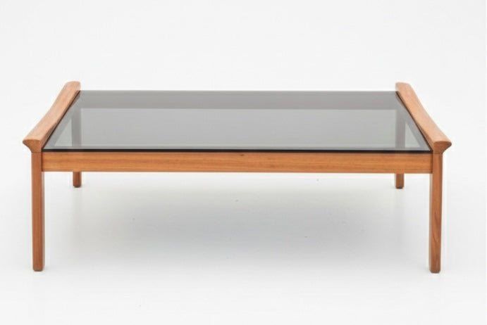 Mid Century Tessa smokey glass Blackwood coffee table large mcm retro