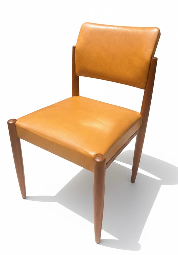 Mid Century Chiswell nordic teak mustard set of three tan chairs mcm retro seating