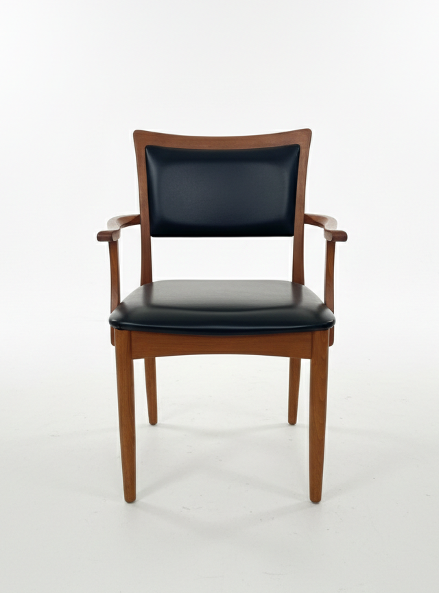 Mid Century Chiswell Carver 1970s teak black vinyl armchair accent mcm retro