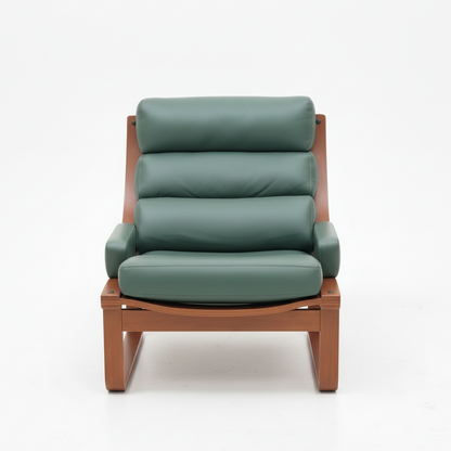 Mid Century Tessa T4 Fred Lowen retro sling chair teak frame Sage leather