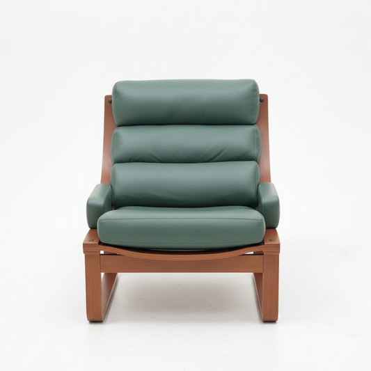 Mid Century Tessa T4 Fred Lowen retro sling chair teak frame Sage leather