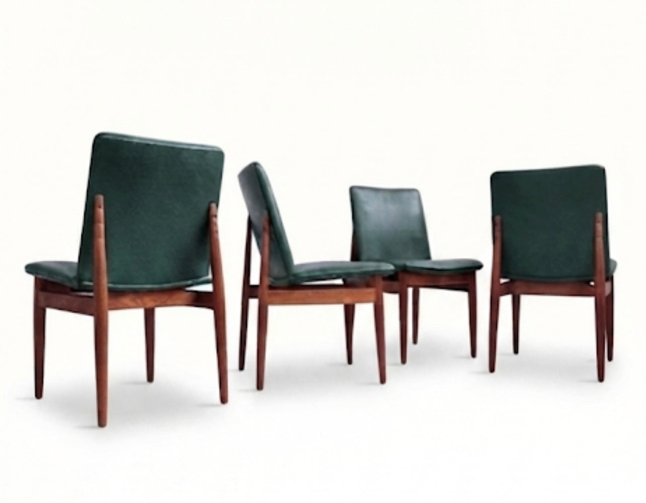 Parker No. 118 Slab Back Nordic Chairs Set of four deep green vinyl teak