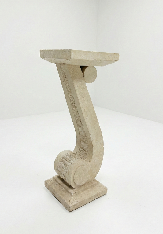 Monumental Postmodern Travertine look Fossil Stone 'Scroll' Plinth c. 1980s style of Fratelli Mannelli