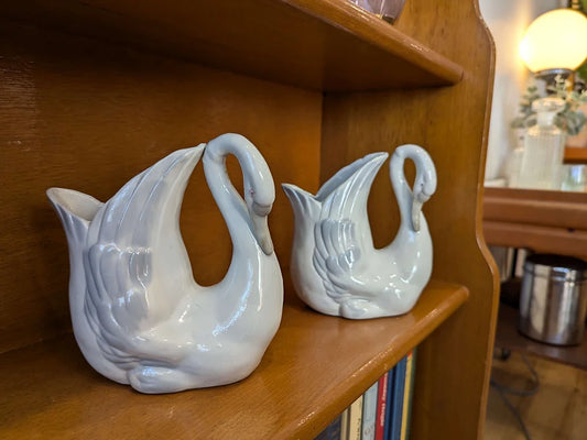 Pair Vintage Porcelain Swan Vases
