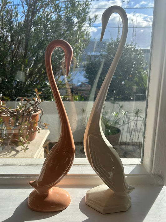 Vintage Swan Pair Pink And White/Yellow