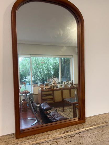Parker Mid Century Arc Mirror teak frame ready to hang MCM